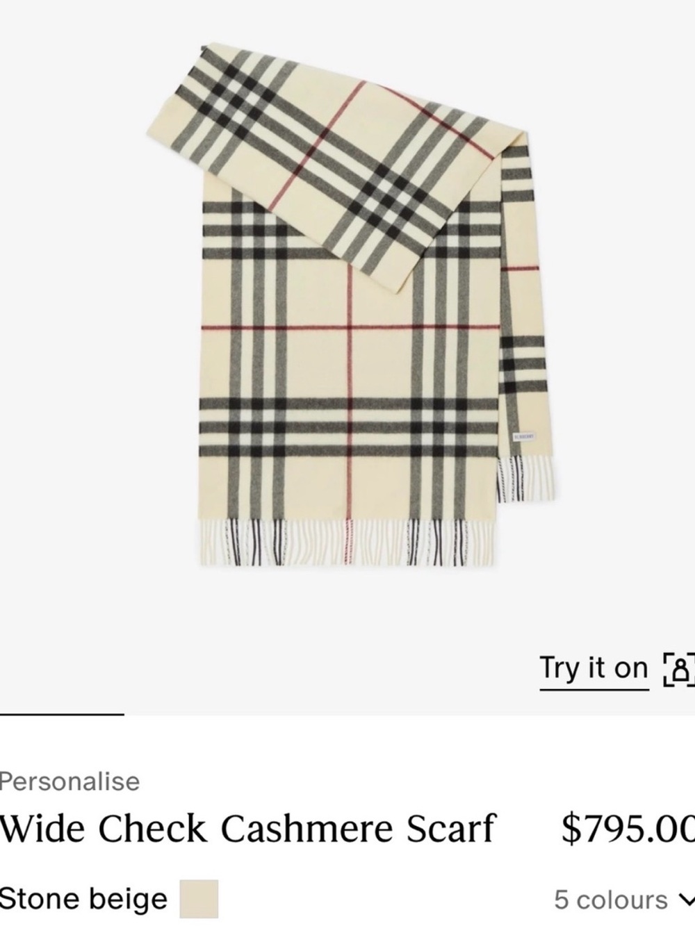 Burberry Stone Beige Wide Check Cashmere Scarf